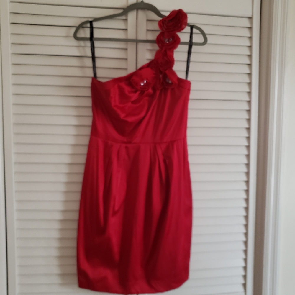 Bisou Bisou Jeweled One Shoulder Red Dress